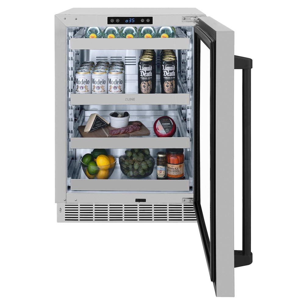 ZLINE Autograph Edition 24 in. Touchstone 151 Can Beverage Fridge With Stainless Steel Glass Door And Matte Black Handle (RBSOZ-GS-24-MB)