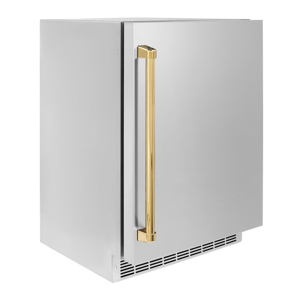 ZLINE Autograph Edition 24 in. Touchstone 151 Can Beverage Fridge With Solid Stainless Steel Door And Polished Gold Handle (RBSOZ-ST-24-G)