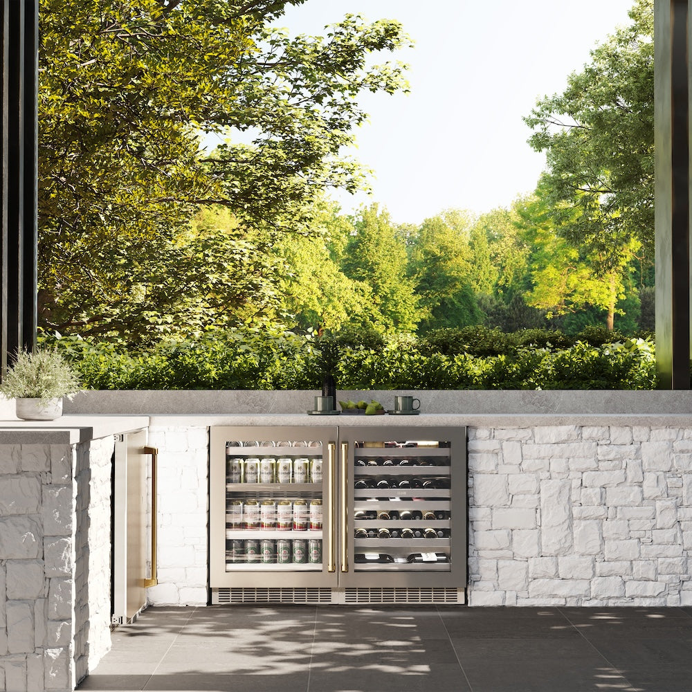 ZLINE Autograph Edition 24 in. Touchstone Dual Zone 44 Bottle Wine Cooler With Stainless Steel Glass Door And Polished Gold Handle (RWDOZ-GS-24-G)