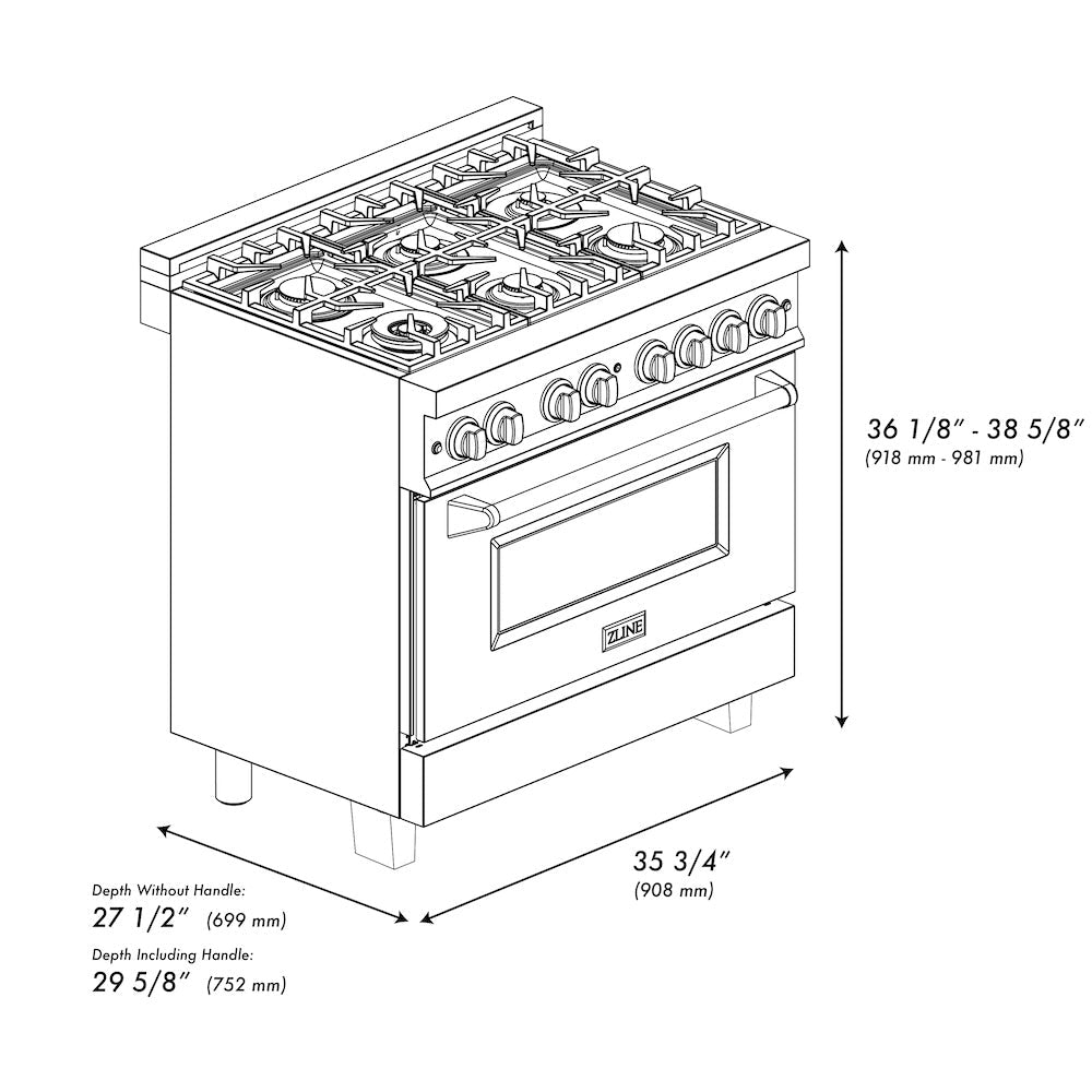 ZLINE Autograph Edition 36" Dual Fuel Range with Gas Stove and Electric Oven in Stainless Steel (RAZ-36)