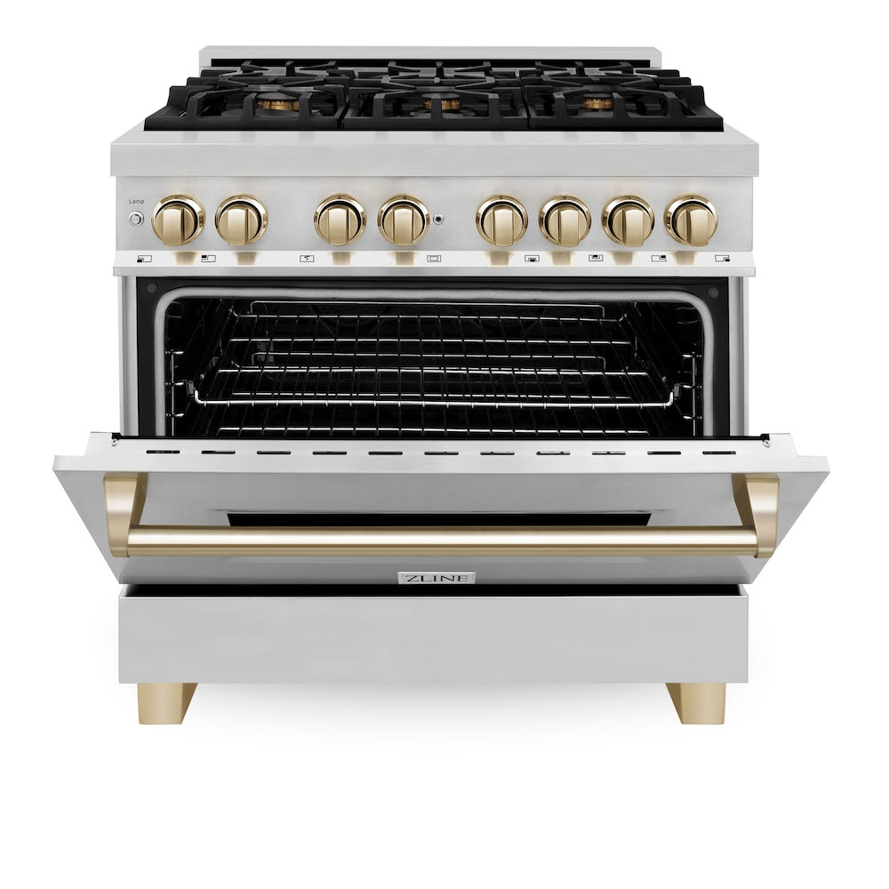 ZLINE Autograph Edition 36" Dual Fuel Range with Gas Stove and Electric Oven in Stainless Steel (RAZ-36)