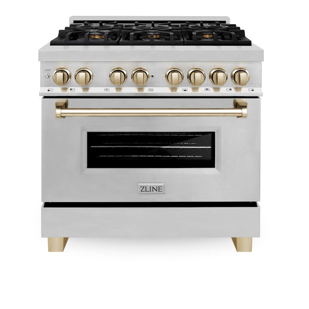 ZLINE Autograph Edition 36" Dual Fuel Range with Gas Stove and Electric Oven in Stainless Steel (RAZ-36)