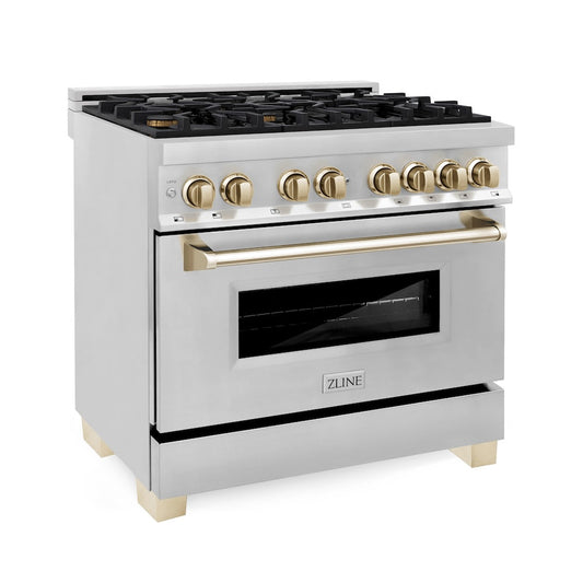 ZLINE Autograph Edition 36" Dual Fuel Range with Gas Stove and Electric Oven in Stainless Steel (RAZ-36)