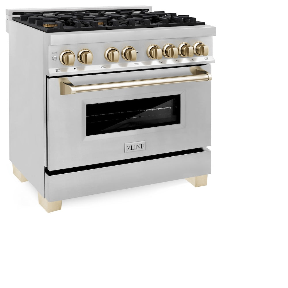 ZLINE Autograph Edition 36" Dual Fuel Range with Gas Stove and Electric Oven in Stainless Steel (RAZ-36)