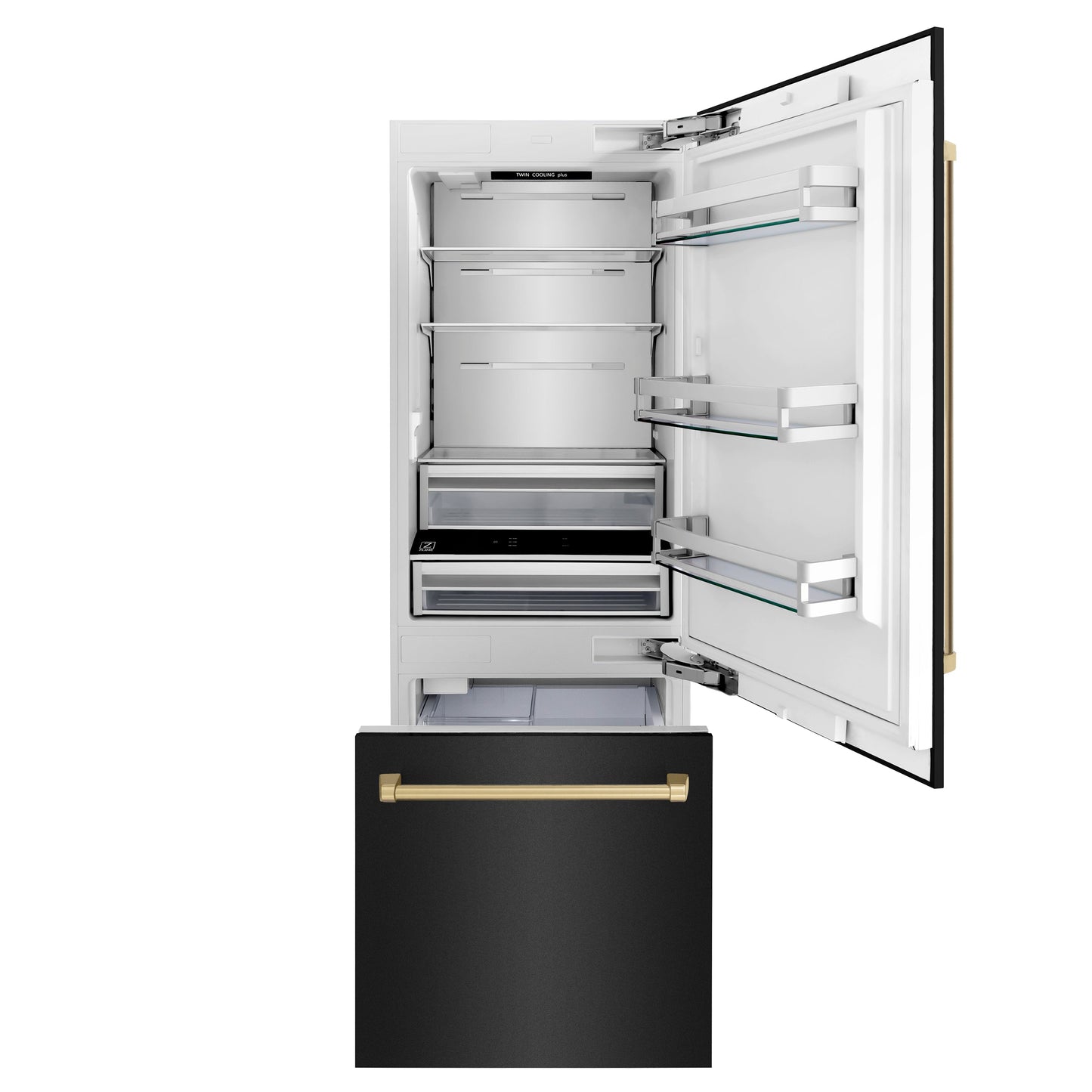 ZLINE 30" Built-in Refrigerator with Internal Water & Ice Dispenser in Black Stainless, Bronze Accents