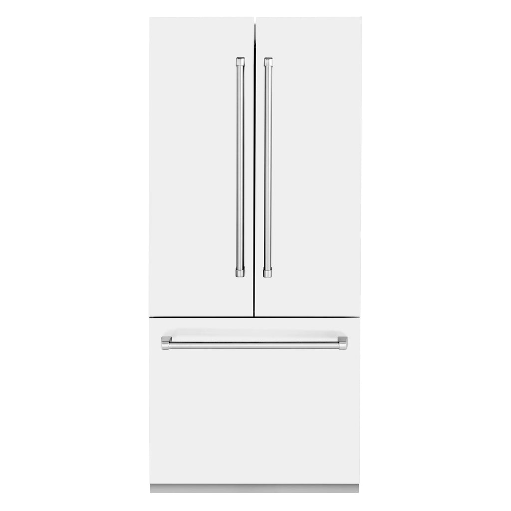 ZLINE 36 In. 19.6 cu. ft. Built-In French Door Refrigerator with Internal Water and Ice Dispenser in White Matte, RBIV-WM-36