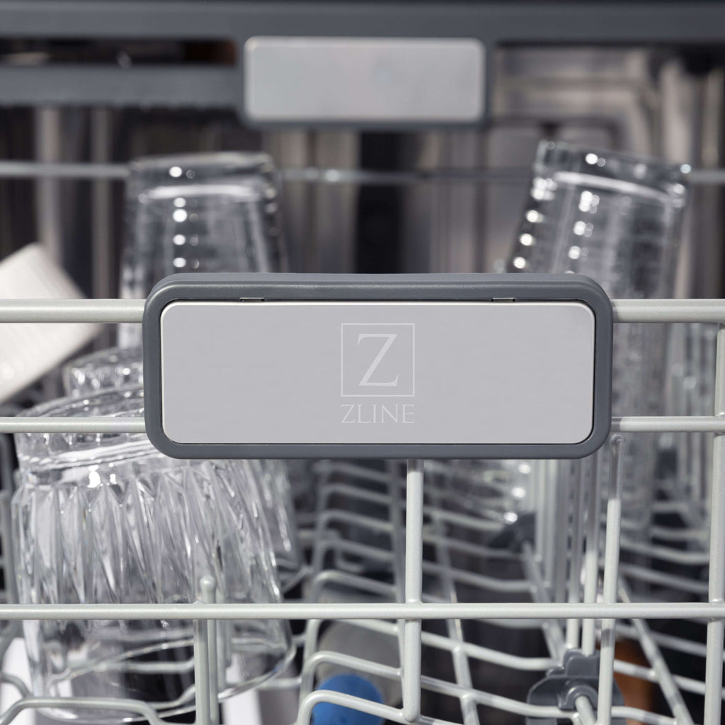 ZLINE 24 in. Panel-Included Monument Series 3rd Rack Top Touch Control Dishwasher with Red Gloss Door, 45dBa (DWMT-RG-24)