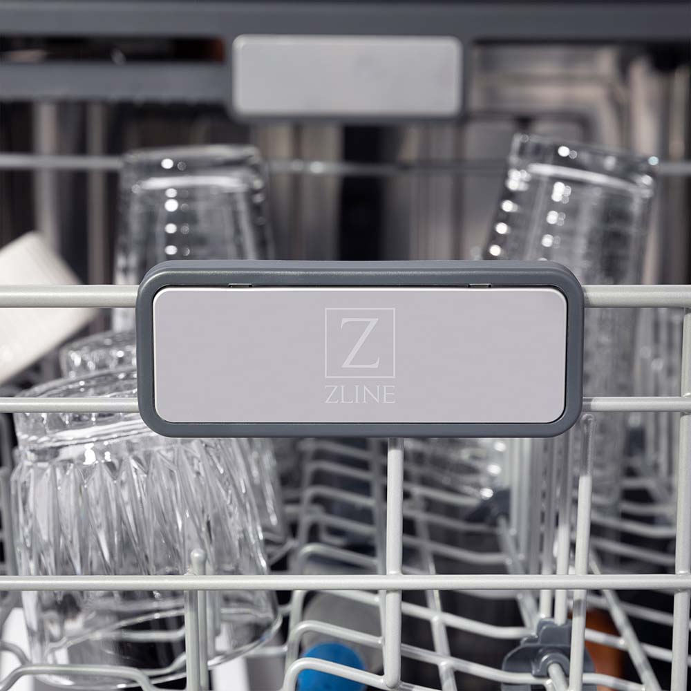 ZLINE Autograph Edition 24 in. 3rd Rack Top Touch Control Tall Tub Dishwasher in White Matte with Matte Black Accent Handle, 45dBa (DWMTZ-WM-24-MB)