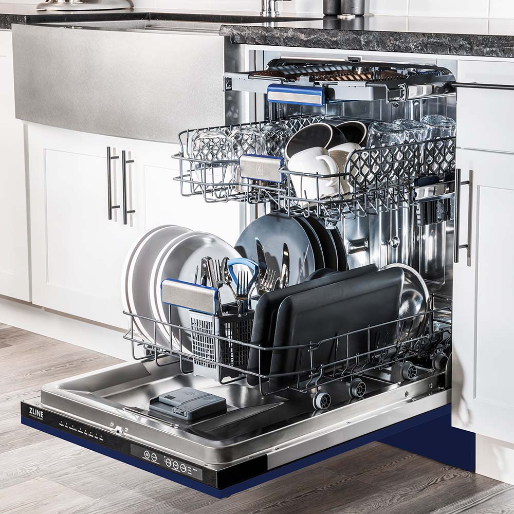 ZLINE 24" Tallac Series 3rd Rack Dishwasher with Blue Gloss Panel and Traditional Handle, 51dBa (DWV-BG-24)