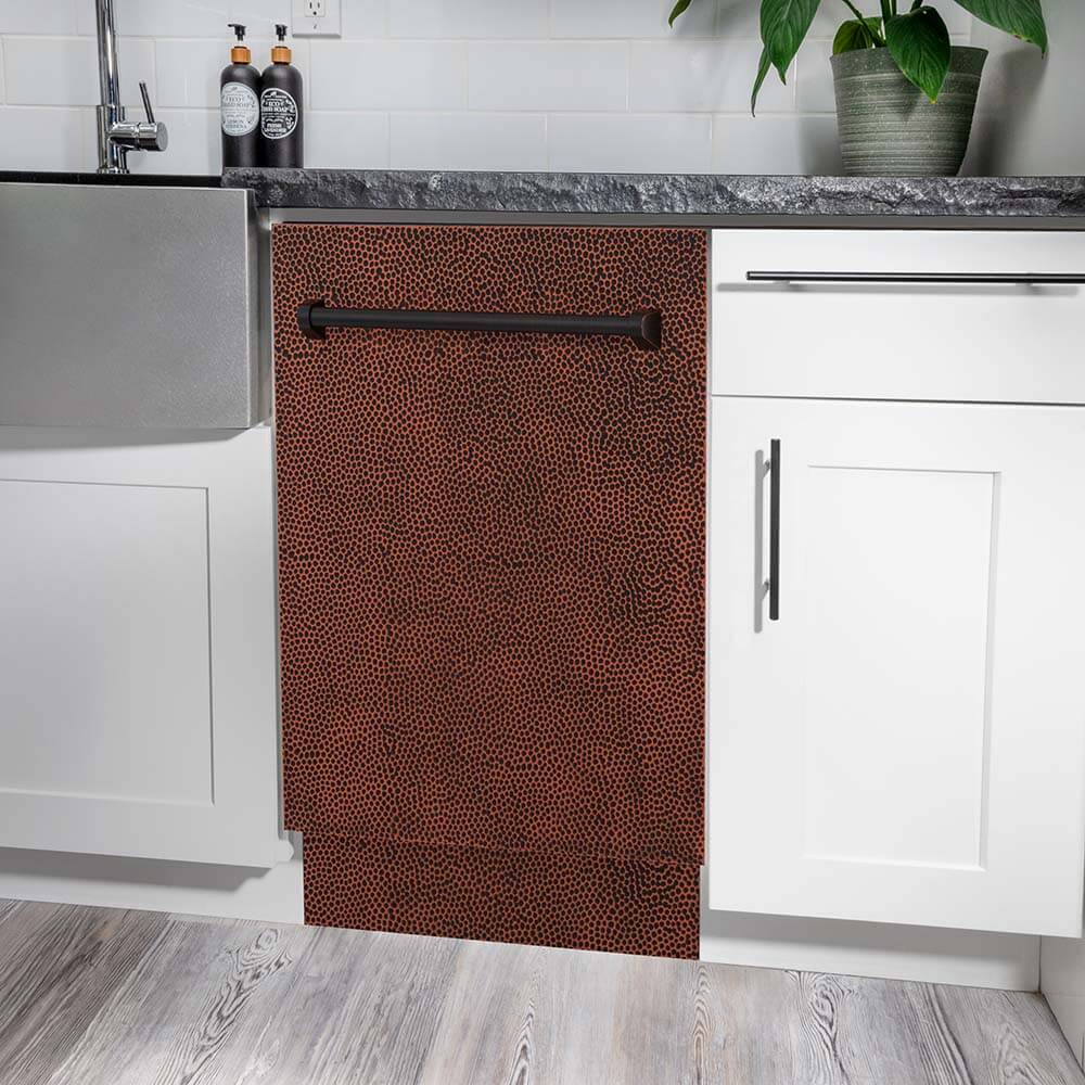 ZLINE 18 in. Tallac Series 3rd Rack Top Control Dishwasher with a Stainless Steel Tub and Hand-Hammered Copper Panel, 51dBa (DWV-HH-18)