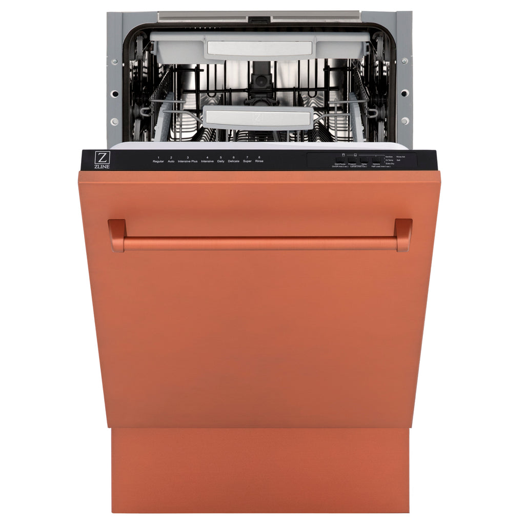 ZLINE 18 in. Tallac Series 3rd Rack Top Control Dishwasher with Stainless Steel Tub and Copper Panel, 51dBa (DWV-C-18)
