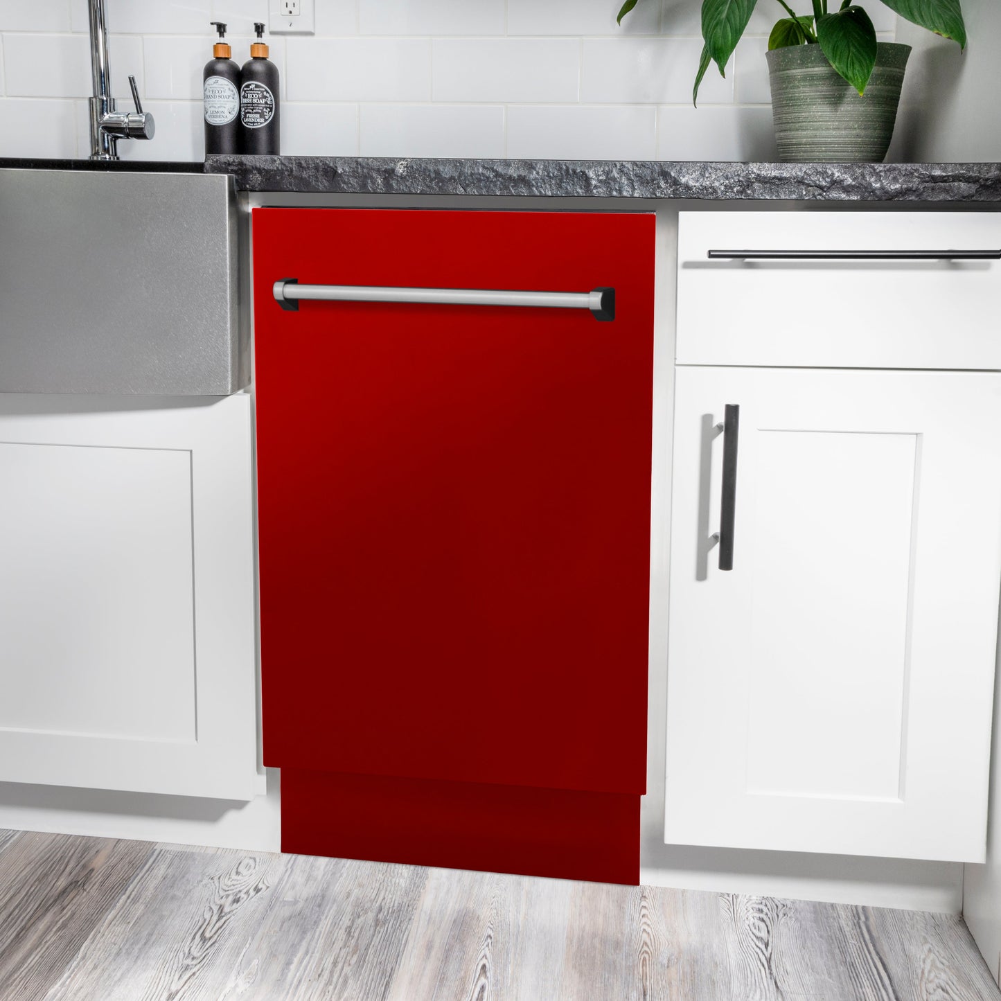 ZLINE 18 in. Tallac Series 3rd Rack Top Control Dishwasher in a Stainless Steel Tub with Red Gloss, 51dBa (DWV-RG-18)