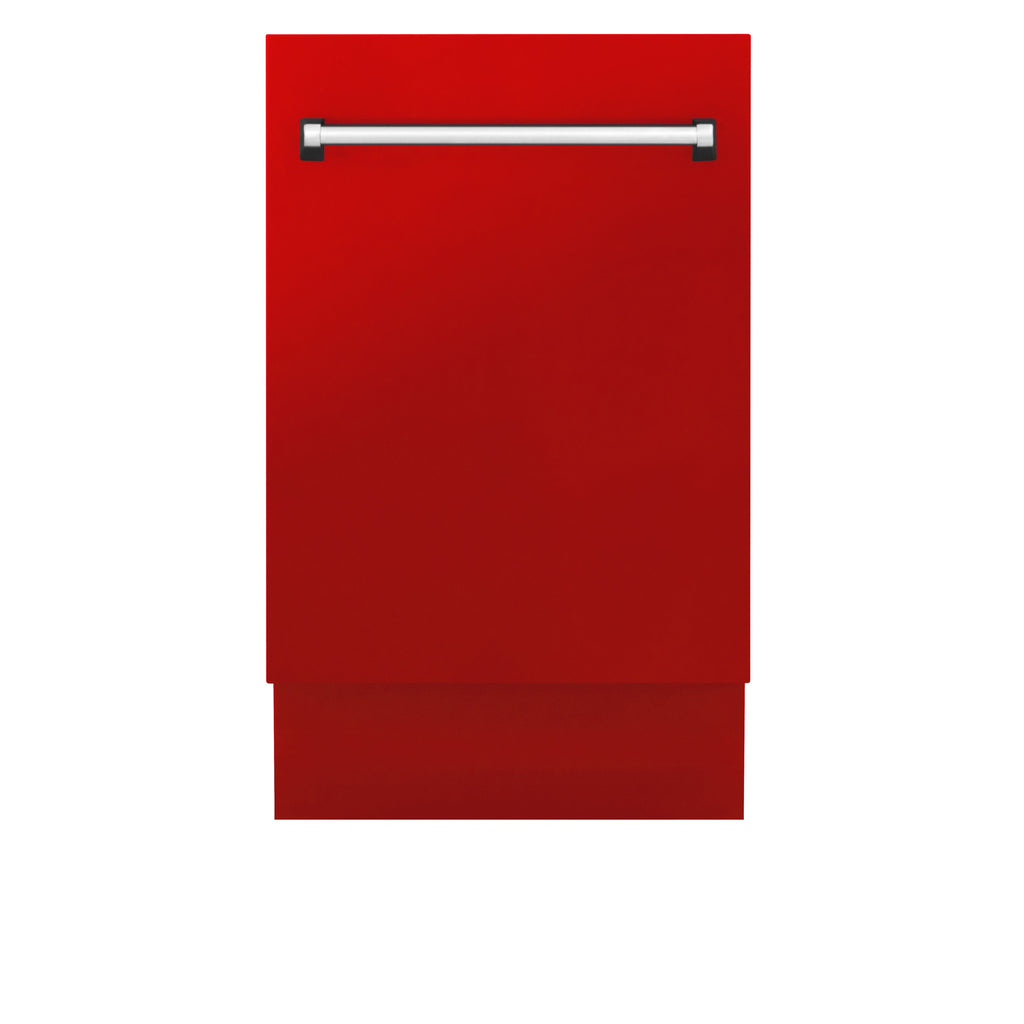 ZLINE 18 in. Tallac Series 3rd Rack Top Control Dishwasher in a Stainless Steel Tub with Red Matte Panel, 51dBa (DWV-RM-18)