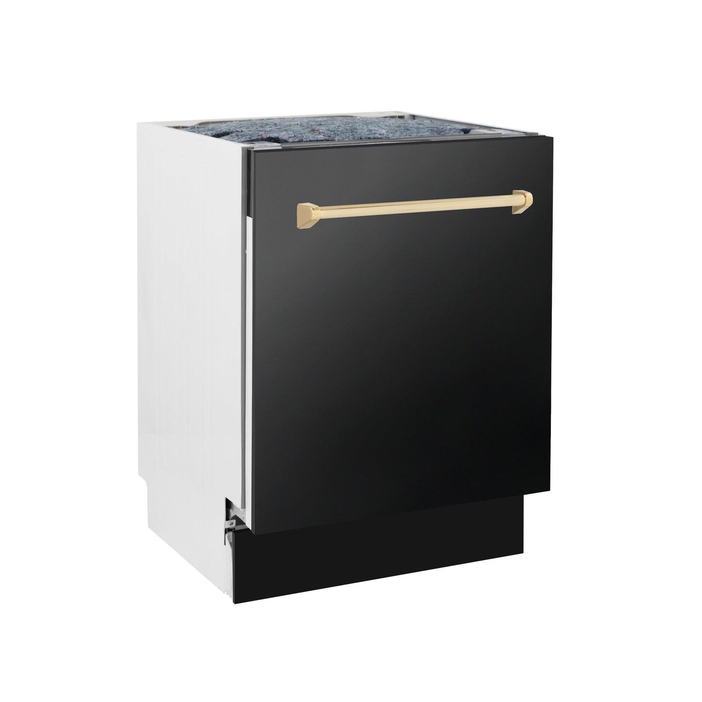 ZLINE Autograph Edition 24 in. 3rd Rack Top Control Tall Tub Dishwasher in Black Stainless Steel with Polished Gold Accent Handle, 51dBa (DWVZ-BS-24-G)
