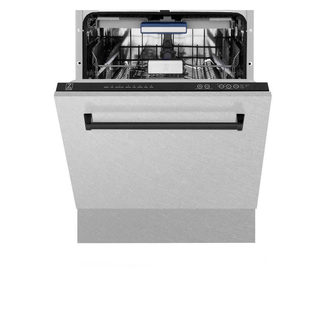 ZLINE Autograph Edition 24 in. 3rd Rack Top Control Tall Tub Dishwasher in Fingerprint Resistant Stainless Steel with Matte Black Accent Handle, 51dBa (DWVZ-SN-24-MB)