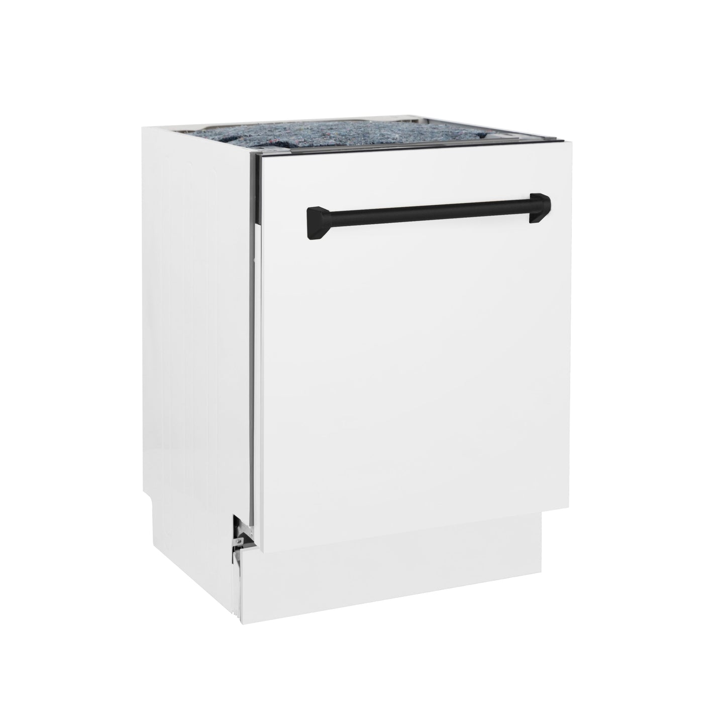 ZLINE Autograph Edition 24 in. 3rd Rack Top Control Tall Tub Dishwasher in White Matte with Matte Black Accent Handle, 51dBa (DWVZ-WM-24-MB)