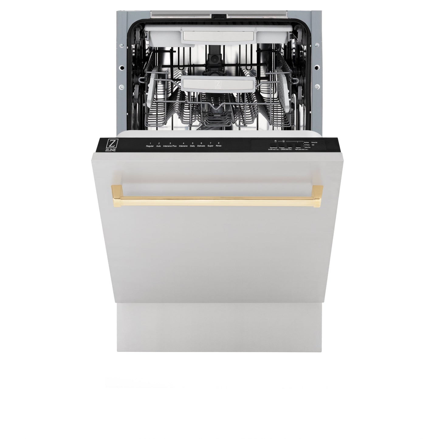 ZLINE Autograph Edition 18” Compact 3rd Rack Top Control Dishwasher in Stainless Steel with Polished Gold Handle, 51dBa (DWVZ-304-18-G)
