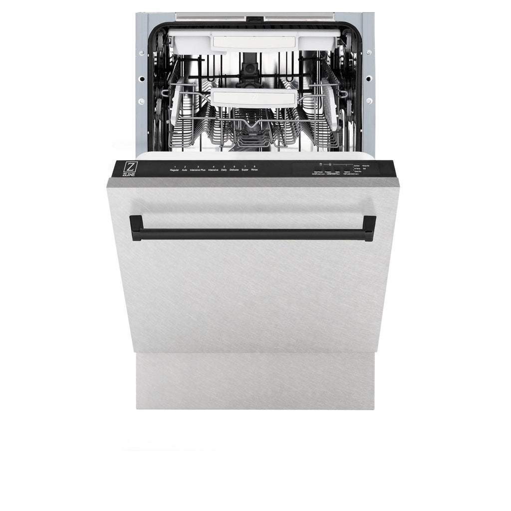 ZLINE Autograph Edition 18” Compact 3rd Rack Top Control Dishwasher in Fingerprint Resistant Stainless Steel with Matte Black Accent Handle, 51dBa (DWVZ-SN-18-MB)