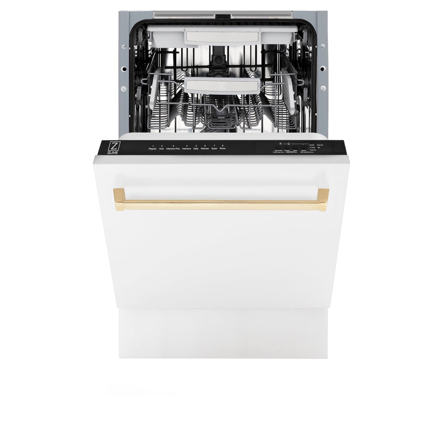 ZLINE Autograph Edition 18” Compact 3rd Rack Top Control Dishwasher in White Matte with Polished Gold Accent Handle, 51dBa (DWVZ-WM-18-G)