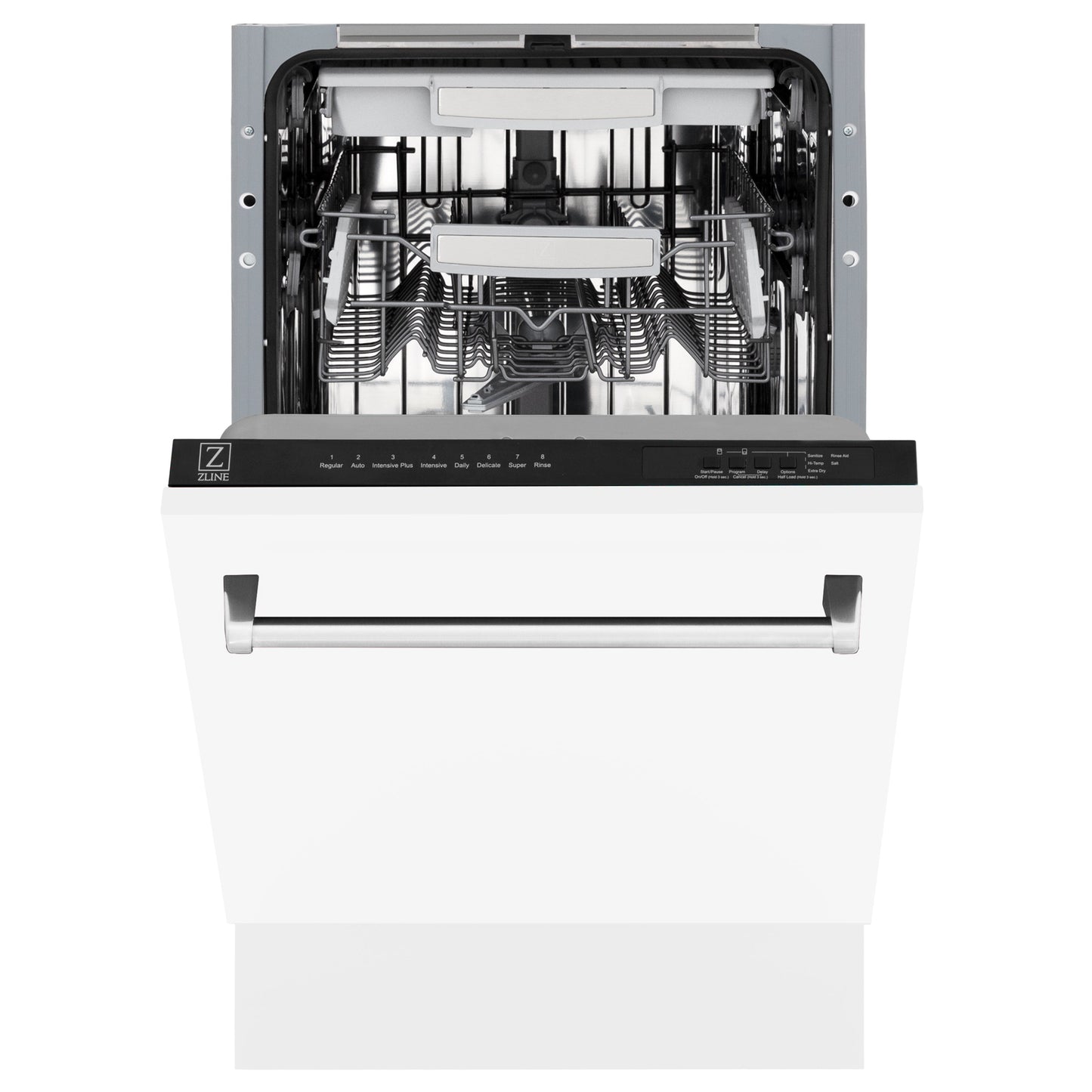 ZLINE 18 in. Tallac Series 3rd Rack Top Control Dishwasher in a Stainless Steel Tub with White Matte Panel, 51dBa (DWV-WM-18)