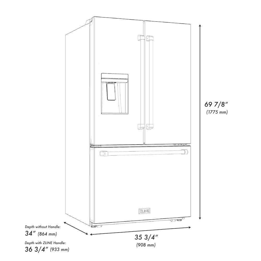 ZLINE 36" Standard-Depth French Door External Water Dispenser Refrigerator with Dual Ice Maker in Black Stainless Steel (RSM-W-36-BS)