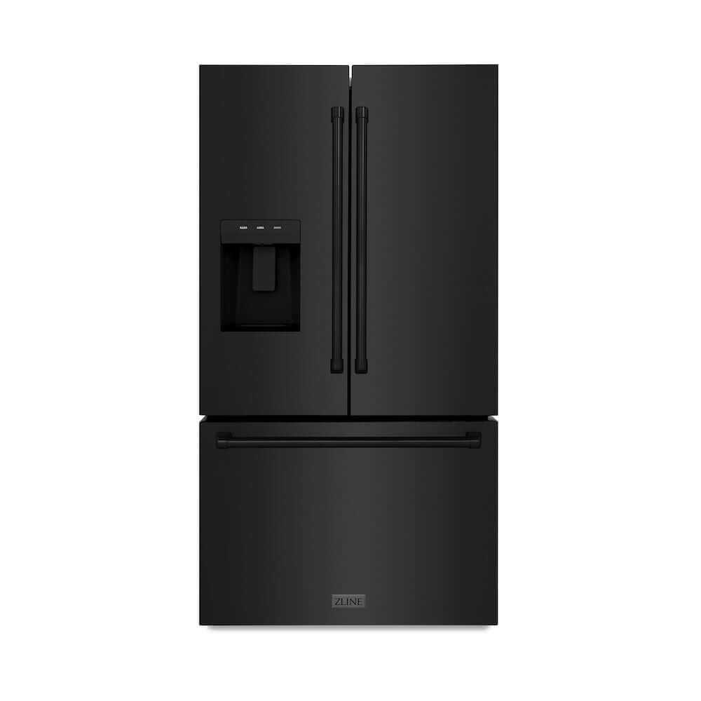 ZLINE 36" Standard-Depth French Door External Water Dispenser Refrigerator with Dual Ice Maker in Black Stainless Steel (RSM-W-36-BS)