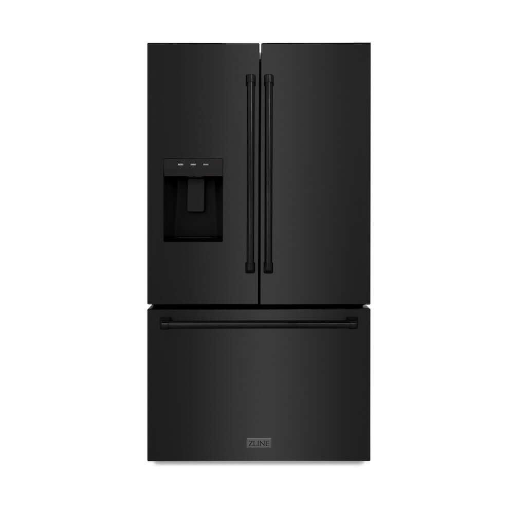 ZLINE 36" Standard-Depth French Door External Water Dispenser Refrigerator with Dual Ice Maker in Black Stainless Steel (RSM-W-36-BS)