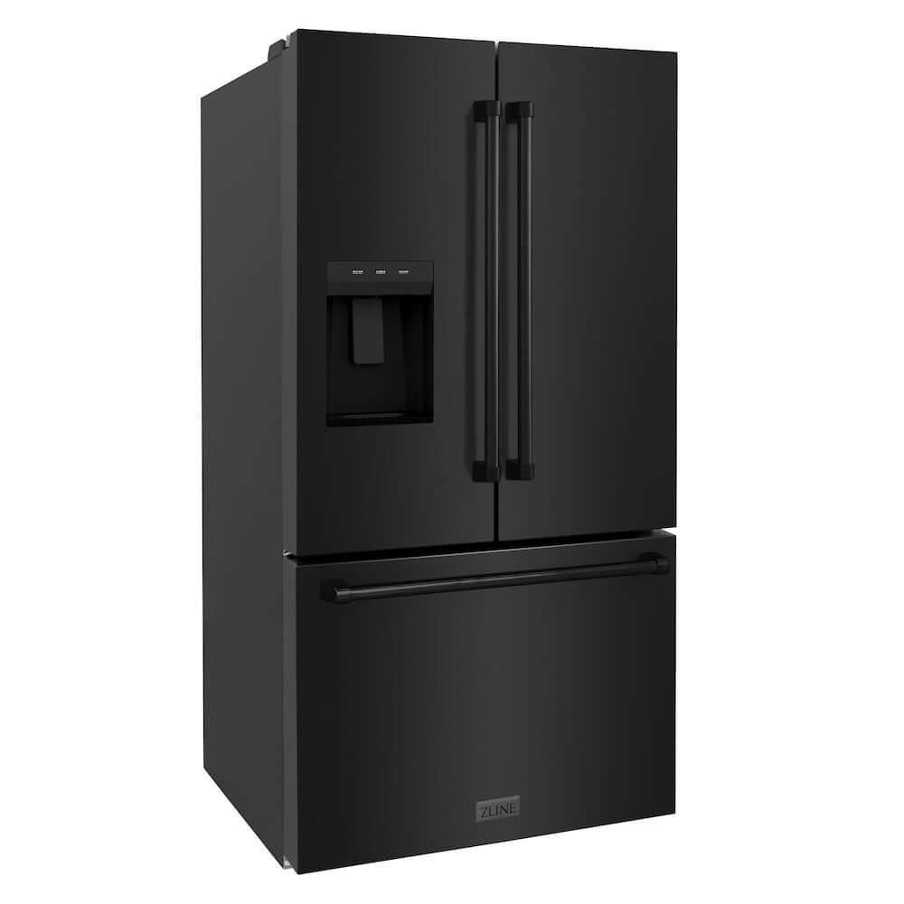 ZLINE 36" Standard-Depth French Door External Water Dispenser Refrigerator with Dual Ice Maker in Black Stainless Steel (RSM-W-36-BS)