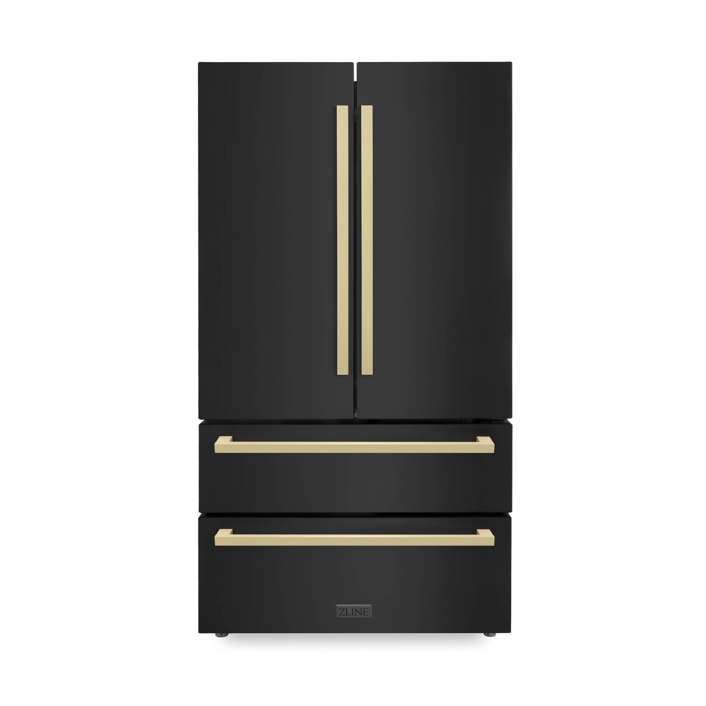 ZLINE 36" Autograph 22.5 cu. ft. Refrigerator with Ice Maker in Black Stainless Steel and Champagne Bronze Square Handles, RFMZ-36-BS-FCB