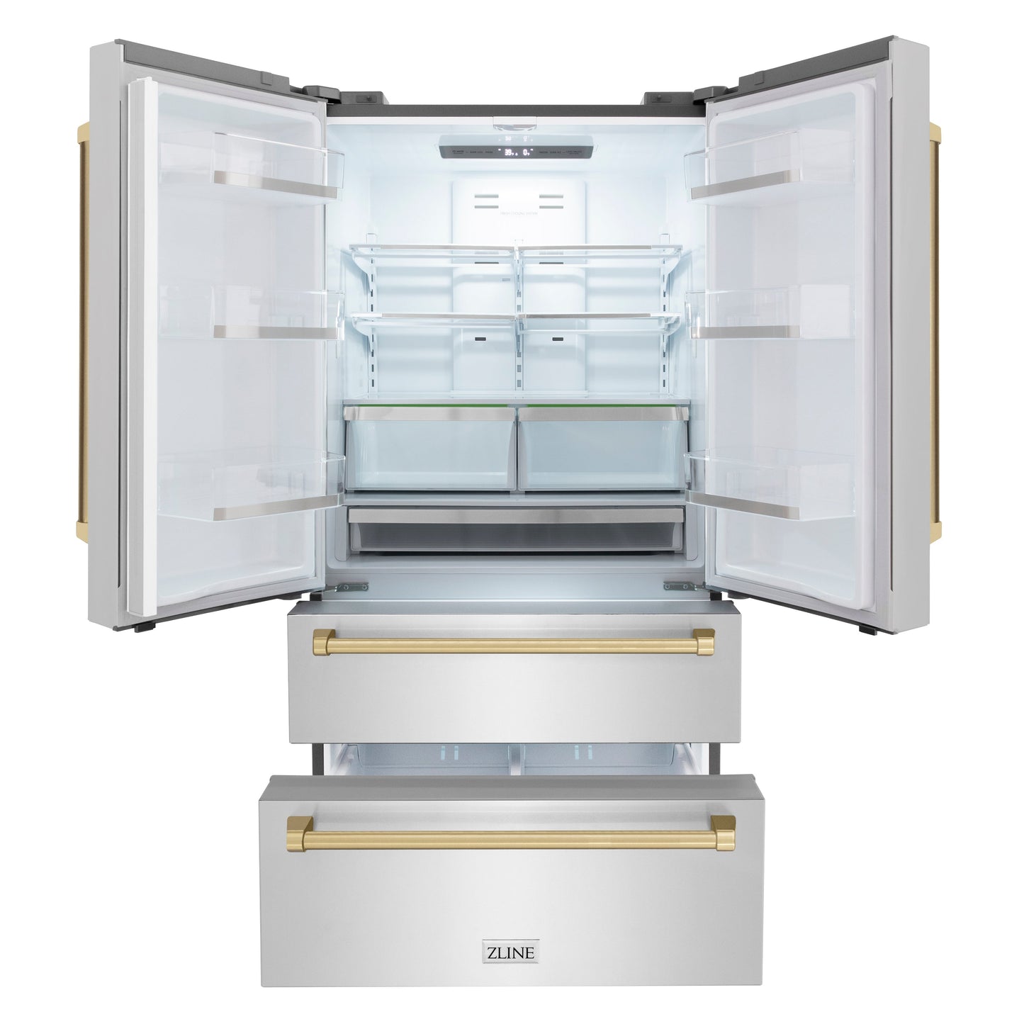 ZLINE 36 In. Autograph 22.5 cu. ft. Refrigerator with Ice Maker in Fingerprint Resistant Stainless Steel and Champagne Bronze Accents, RFMZ-36-CB
