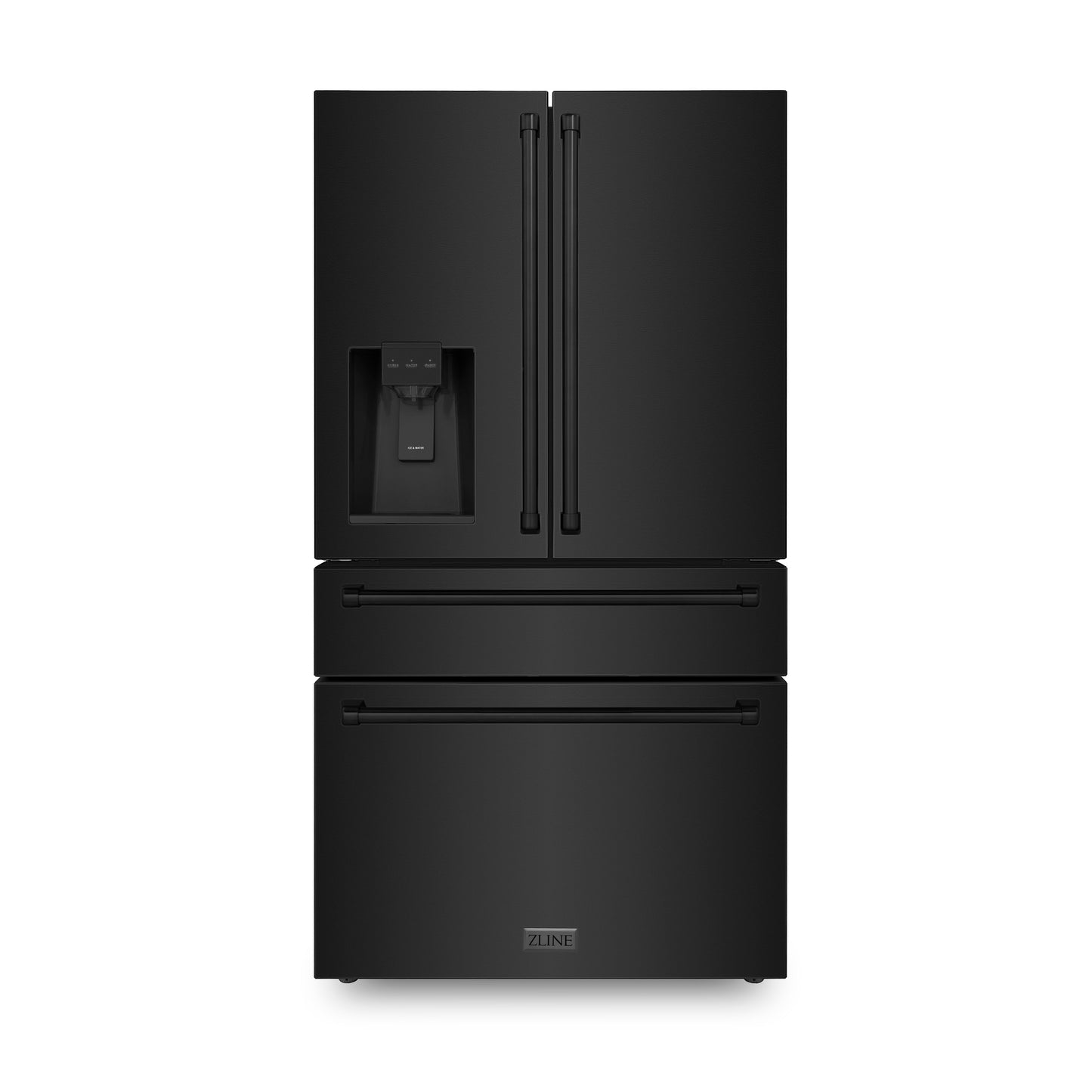 ZLINE 36" 21.6 cu. Ft. French Door Refrigerator with Water and Ice Dispenser and Water Filter in DuraSnow® Black Stainless Steel, RFM-W-WF-36-BS