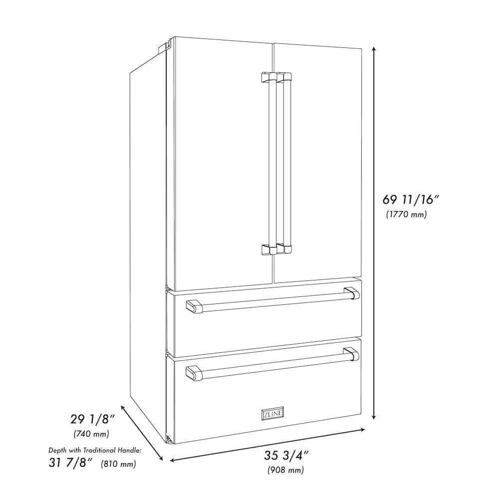 ZLINE Kitchen Package with Refrigeration, 36 in. Stainless Steel Gas Range, 36 in. Range Hood, Microwave Drawer, 24 in. Tall Tub Dishwasher and Wine Cooler (6KPR-SGRRH36-MWDWV-RWV)