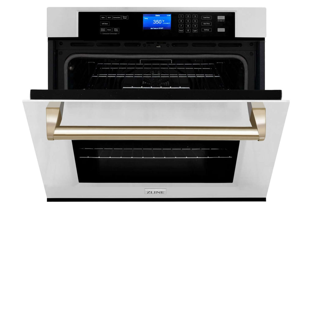 ZLINE 30 in. Autograph Edition Electric Single Wall Oven with Self Clean and True Convection in Stainless Steel and Polished Gold Accents (AWSZ-30-G)