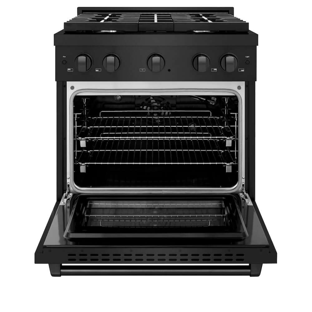 ZLINE 30" 4 Burner Gas Range with Convection Gas Oven in Black Stainless Steel (SGRB-30)