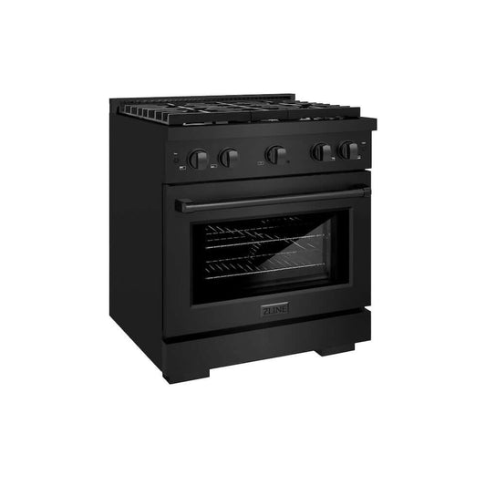 ZLINE 30" 4 Burner Gas Range with Convection Gas Oven in Black Stainless Steel (SGRB-30)