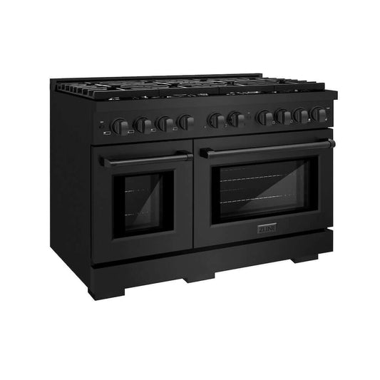 ZLINE 48" 8 Burner Double Oven Gas Range in Black Stainless Steel (SGRB-48)