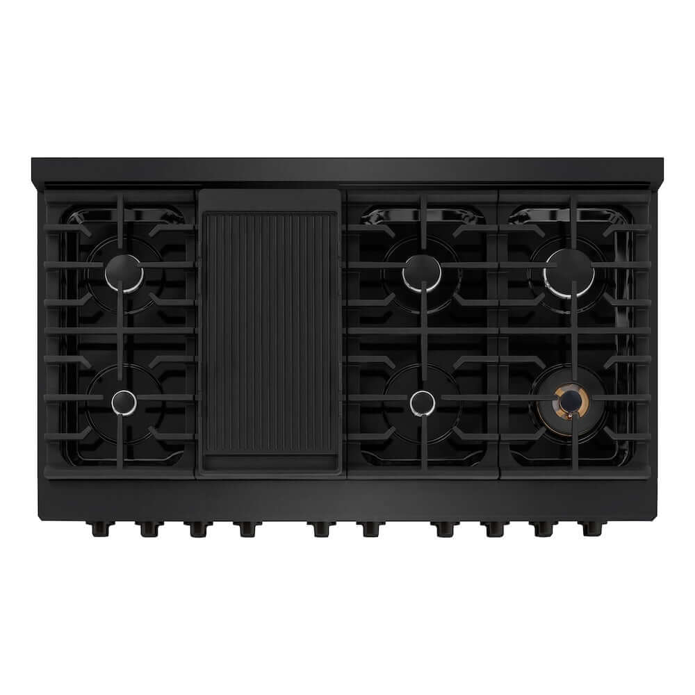 ZLINE 48" 8 Burner Double Oven Gas Range in Black Stainless Steel (SGRB-48)