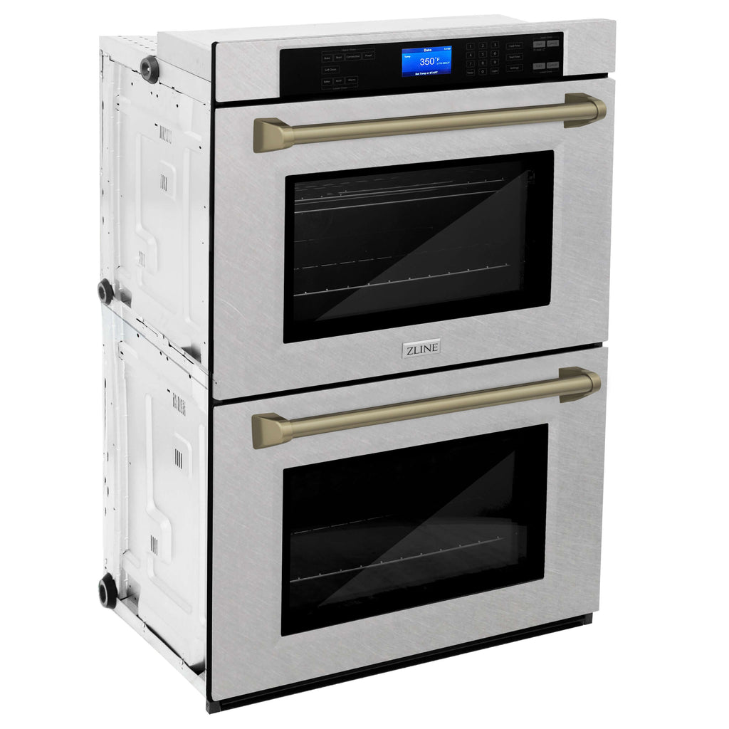 ZLINE 30 in. Autograph Edition Electric Double Wall Oven with Self Clean and True Convection in DuraSnow Stainless Steel and Champagne Bronze Accents (AWDSZ-30-CB)