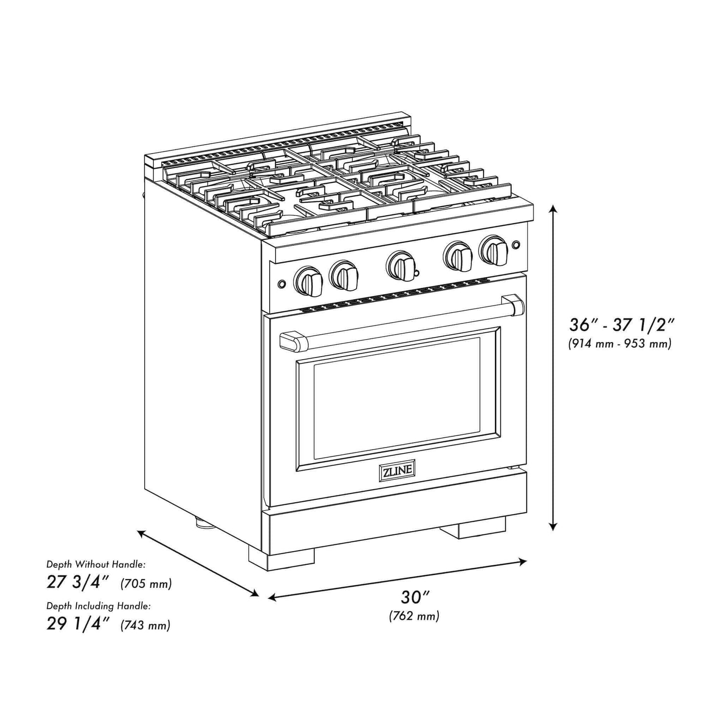 ZLINE 30" 4 Burner Gas Range with Convection Gas Oven in Stainless Steel (SGR-30)