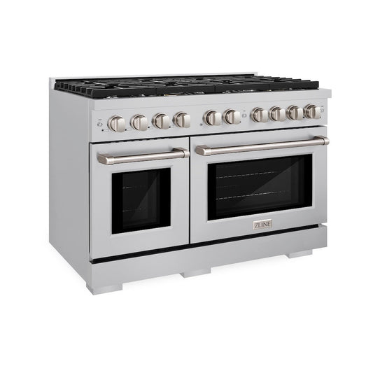 ZLINE 48 in. 6.7 cu. ft. 8 Burner Double Oven Gas Range in Stainless Steel (SGR48)