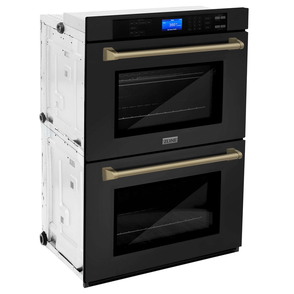 ZLINE 30 in. Autograph Edition Electric Double Wall Oven with Self Clean and True Convection in Black Stainless Steel and Champagne Bronze Accents (AWDZ-30-BS-CB)