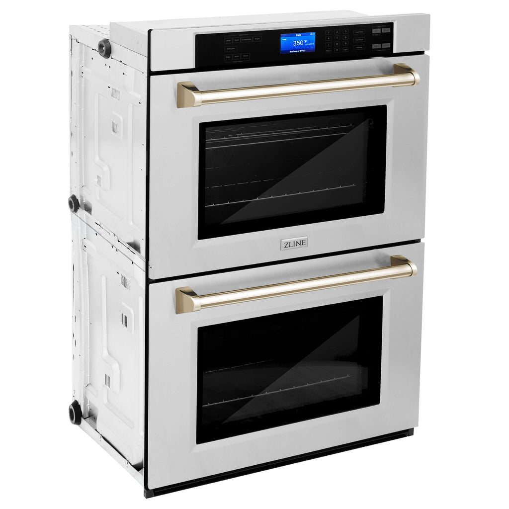 ZLINE 30 in. Autograph Edition Electric Double Wall Oven with Self Clean and True Convection in Stainless Steel and Polished Gold Accents (AWDZ-30-G)