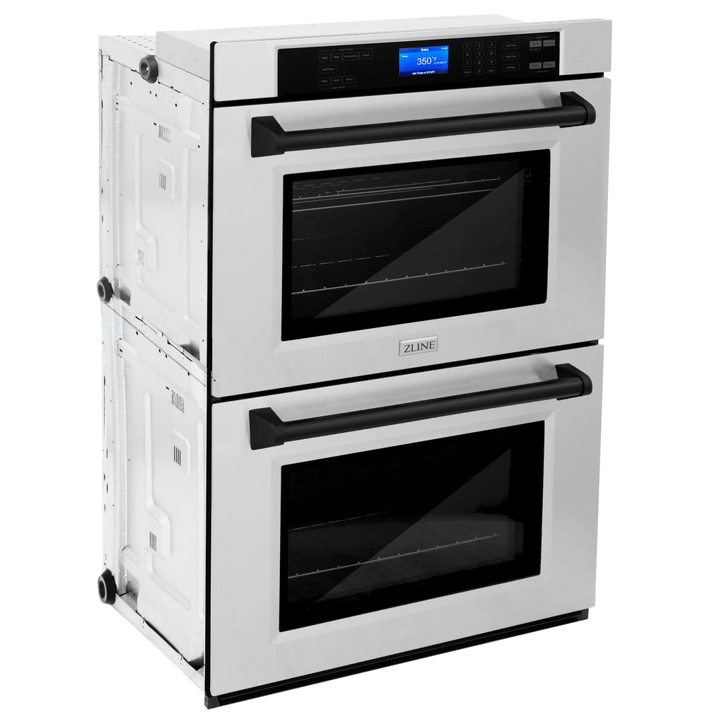 ZLINE 30 in. Autograph Edition Electric Double Wall Oven with Self Clean and True Convection in Stainless Steel and Matte Black Accents (AWDZ-30-MB)