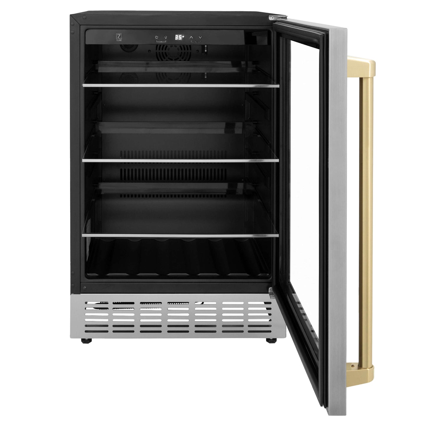 ZLINE 24 in. Monument Autograph Edition 154 Can Beverage Fridge in Stainless Steel with Champagne Bronze Accents (RBVZ-US-24-CB)