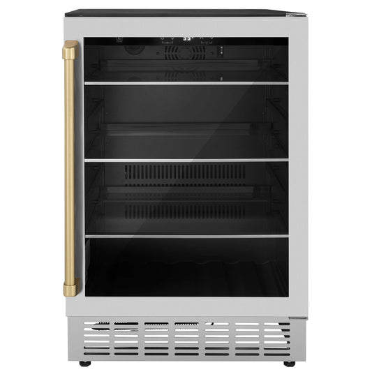 ZLINE 24 in. Monument Autograph Edition 154 Can Beverage Fridge in Stainless Steel with Champagne Bronze Accents (RBVZ-US-24-CB)