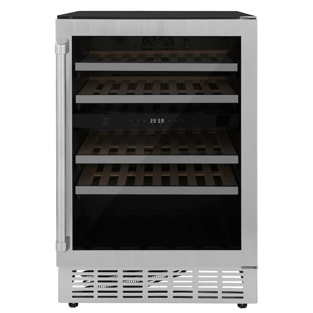 ZLINE Kitchen Package with Refrigeration, 36 in. Stainless Steel Dual Fuel Range, 36 in. Range Hood, Microwave Drawer, 24 in. Tall Tub Dishwasher and Wine Cooler (6KPR-RARH36-MWDWV-RWV)