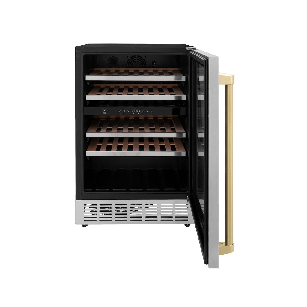 ZLINE Autograph Edition Kitchen Package with 24 in. Wine Cooler and 24 in. Beverage Fridge with Champagne Bronze Accents (2AKP-RBV-RWV-CB)