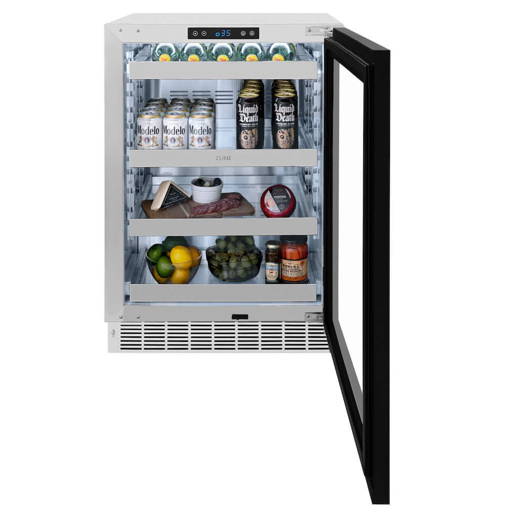 ZLINE Autograph Edition 24 in. Touchstone 151 Can Beverage Fridge With Panel Ready Glass Door And Champagne Bronze Handle (RBSPOZ-24-CB)