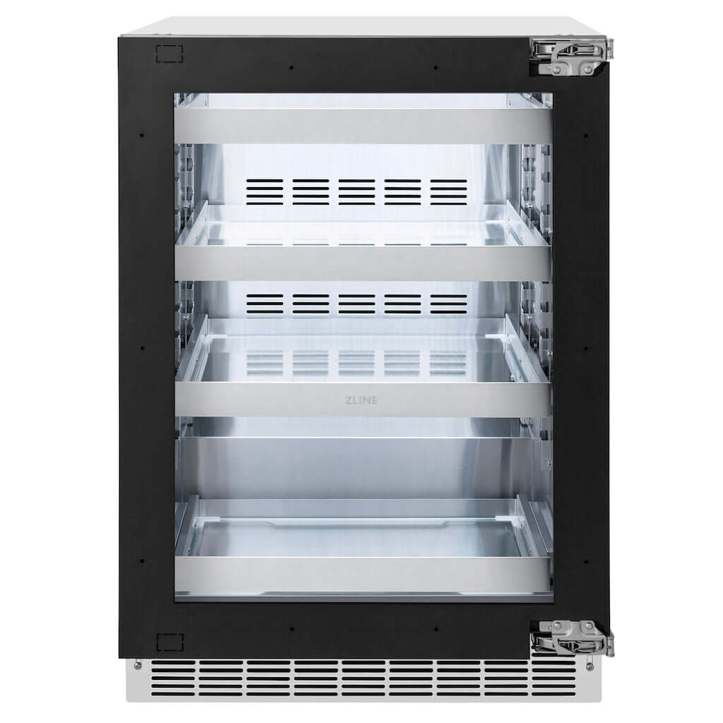 ZLINE Autograph Edition 24 in. Touchstone 151 Can Beverage Fridge With Panel Ready Glass Door And Matte Black Handle (RBSPOZ-24-MB)