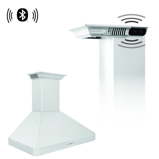 ZLINE Wall Mount Range Hood in Stainless Steel with Built-in CrownSound™ Bluetooth Speakers (KF2CRN-BT)